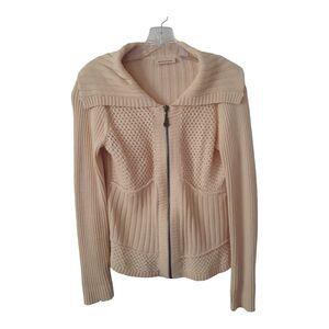 DKNY Jeans Cable Knit Shawl Neck Cardigan Sweater Women Small Cream Full Zip